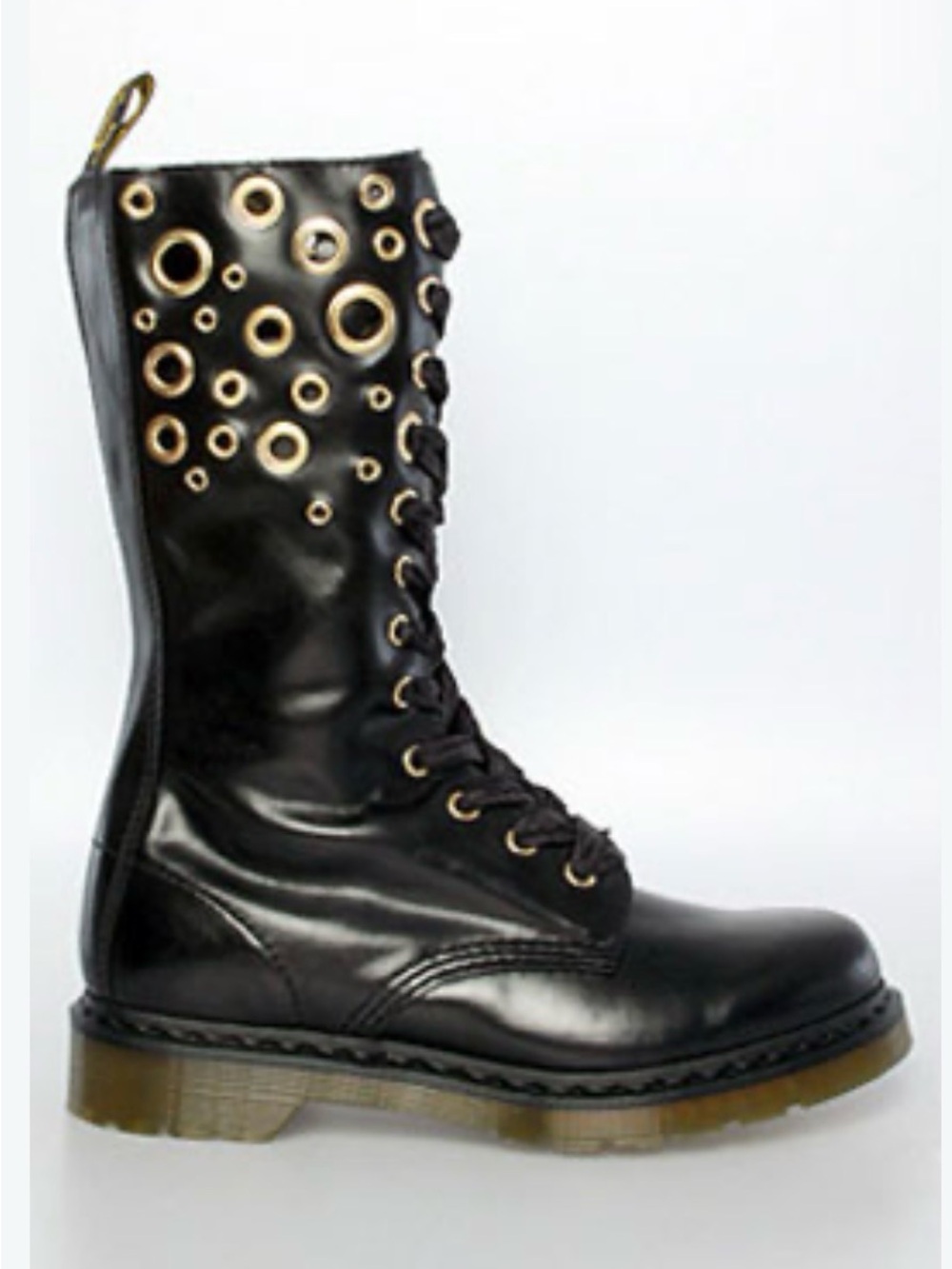 Vintage Dr. Martens tall Johari Combat Boot with gold-tone grommets grunge  8